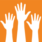 Three raised hands